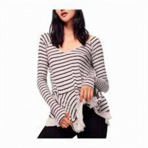 NWT Free People Striped Peplum Top Blouse V-Neck Ribbed Size XS